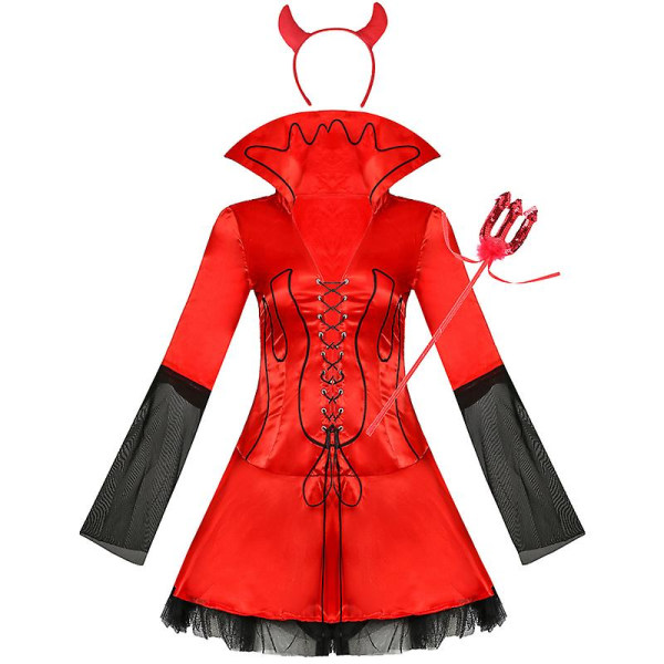 Carnival Halloween Lady Gothic Demonic puku Seksikäs punainen musta Deep V Mini Tutu Devil Playsuit Cosplay Fancy juhlamekko Black L