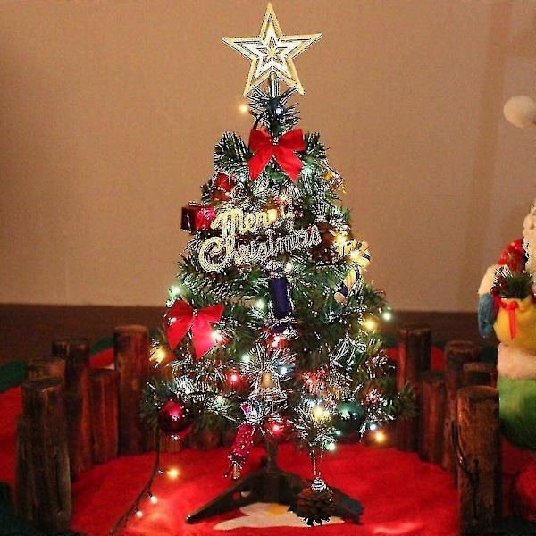20\"/50cm Bordsjulgran, Konstgjord Mini Julgran med LED-slingor och Ornament (julgran)