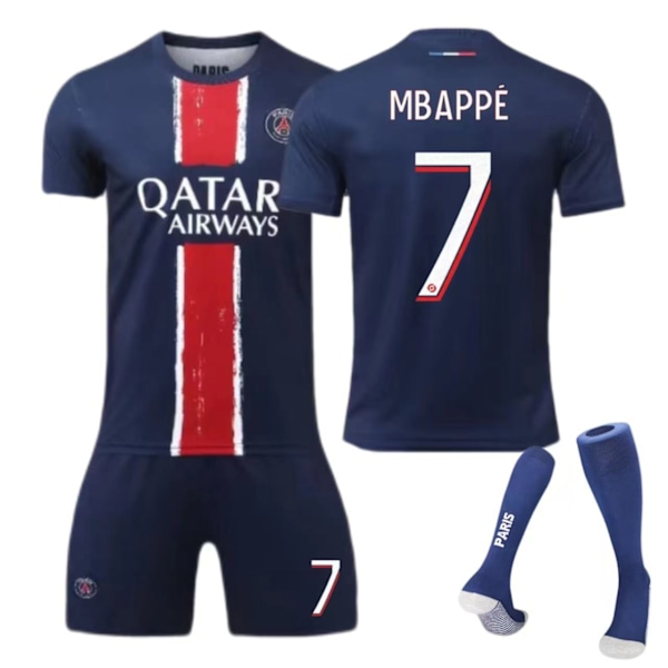 24-25 Paris Hjemmebane Trøje Nr. 7 Mbappe 9 Ramos Børne Voksen Dragt Fodbold Uniform NO.7 With Socks 22