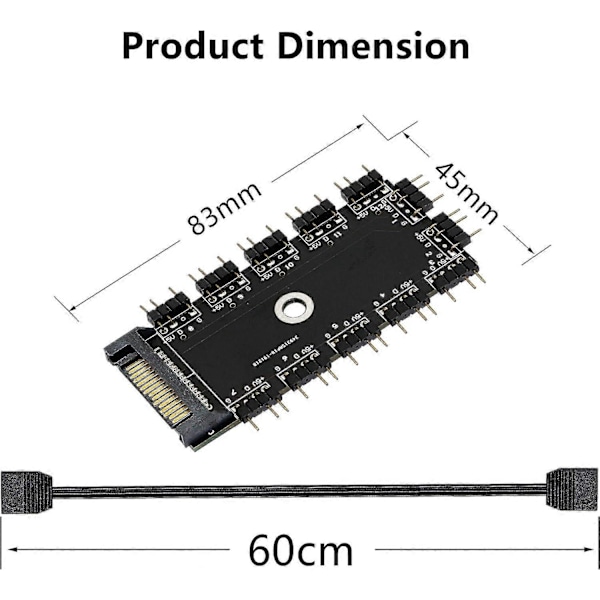 3-Pin 5V ARGB Controller, 1 til 11 Porte ARGB-HUB 12 Vejs 5V 3-Pin RGB LED Splitter Hub med SATA Port Support. Magisk Tape og Skruemontering