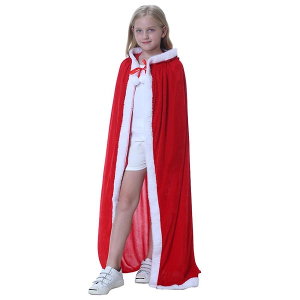 Jul Barn Pojkar Flickor Jultomte Kappa Dräkt Rekvisita Röd Hooded Cape 90cm