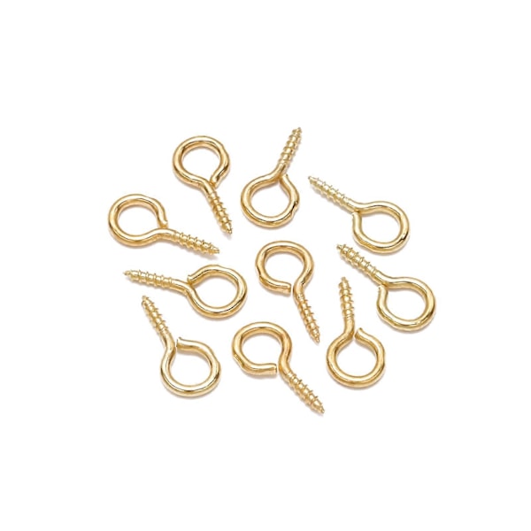 200 st Öglekrokar Skruv 5x10mm Premium Metall Handpolerad Robust Hållbar Ren Lyster Öglekrokar Guld