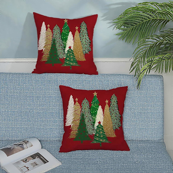 Jul Kuddfodral 45,72 x 45,72 cm Jul Dekorativt Linne Kuddfodral Jul Röd Kudde Julgran Stjärna Utomhus Prydnadskudde