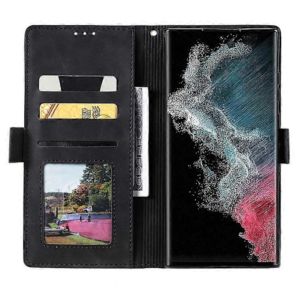 Kompatibelt för Samsung Galaxy S23 Ultra Retro Splicing Stil PU Läder Stötsäkert Telefonfodral Plånbok Ställ Folio Flipskydd med S Red