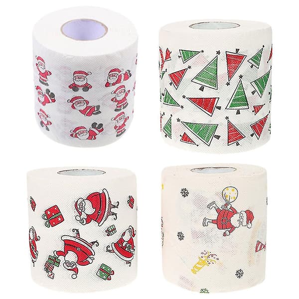 4 Rullar Toalettpapper Jul Tryckt Rullpapper Dekorativ Jul Tryck Servett Badrumspapper