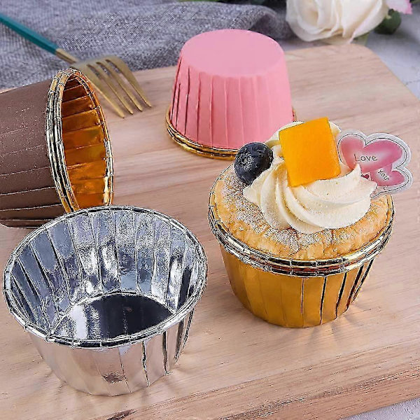 200 stk. Cupcakeforme, Foliebageforme, Cupcakeforme, Muffinspapirforme til bryllupper, fester (gylden)