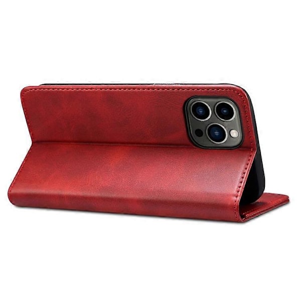 SUTENI Kompatibel til iPhone 15 Pro Max Simpel Læder Etui Wallet Telefon Cover Red