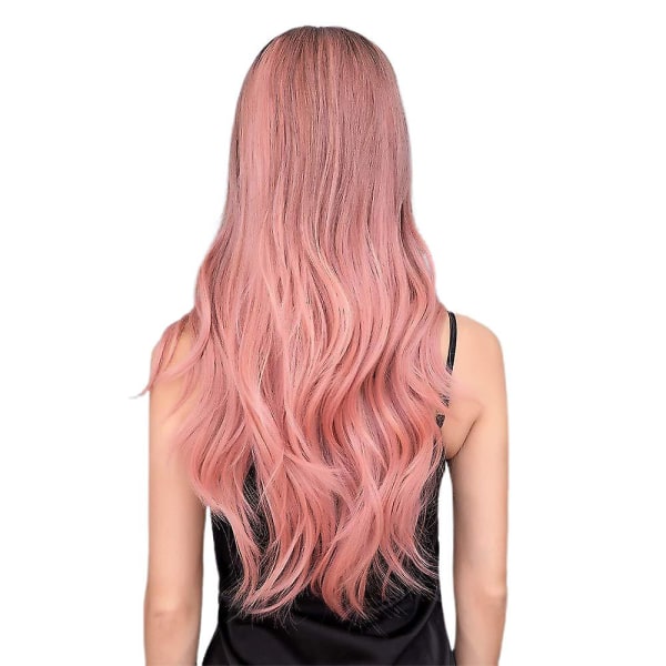 Kvinnor lång vågig rosa peruk lockigt hår Syntetiska peruker Cosplay Daily Party Peruker