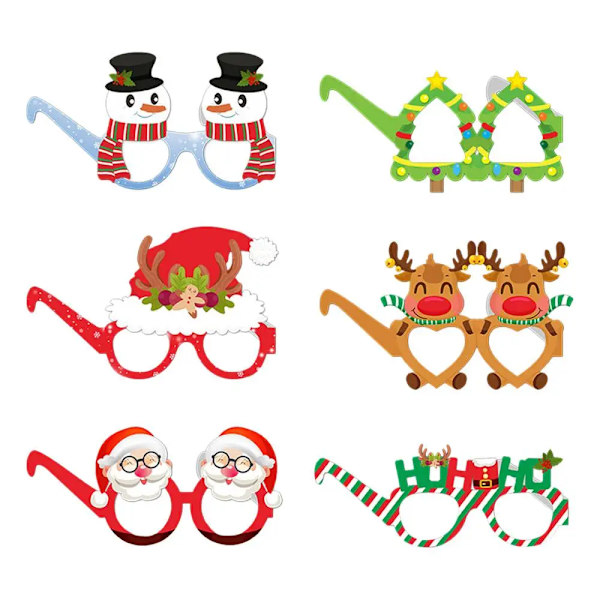 6st roliga julglasögon Festtillbehör Dekorationer Julglasögon Tecknade julglasögon till jullovsfester 6pcs