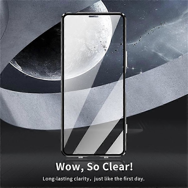 Kompatibel for Sony Xperia 1 V Magnetisk Adsorpsjon Deksel Metallramme + Herdet Glass + PC Bakside Klar Telefondeksel Black