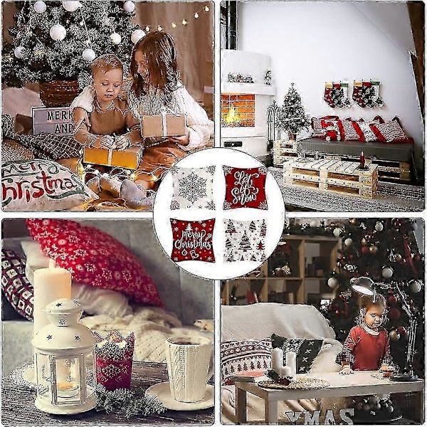 Kuddöverdrag Jul, Set med 4 Jul Kuddöverdrag 45x45 Cm Jul Dekorativa Kuddöverdrag