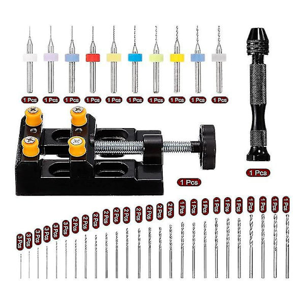 60-delars handborrsats, 10 st PCB-borrar, 48 st 0,5-3,0 mm spiralborrar, för trä, plast, hantverk, carving
