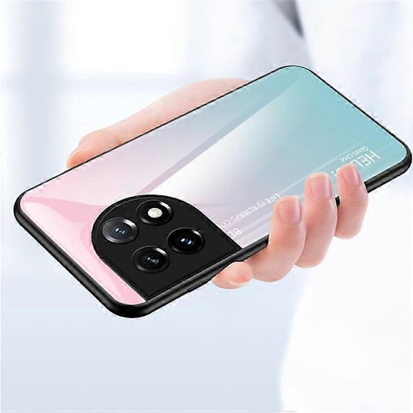 Kompatibelt Skal för OnePlus 11 5G Gradient Färg Telefonskal Anti-Repor Härdat Glas + PC Baksida TPU Ram Hybrid Skal White