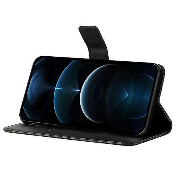 Läder Telefonskal Kompatibelt För Samsung Galaxy S23 FE, Plånboksställ Präglat Telefonfodral Black