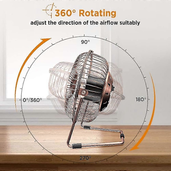 [ liten tyst kraftfull metallfläkt ] USB-driven bärbar fläkt, starkt luftflöde 360° rotation personlig bordsfläkt för hemmet och kontoret
