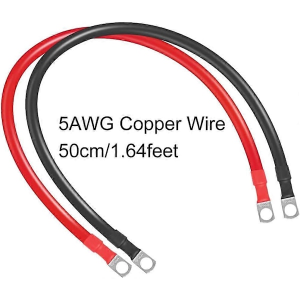 2 STK 5AWG Ren Kobber Batterikabel med 3/8\" Øjer til Solar RV Bil Båd 50cm Kraftigt Kabel