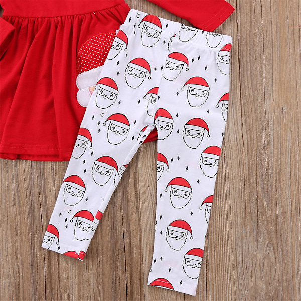 Joulu Lapset Tytöt casual asut Pitkähihaiset Joulupukki Print Mekko Leggingsit Housut Paljetit Rusetti set Joulupuku 4-5 Years