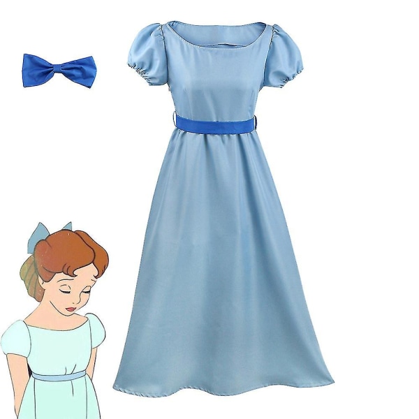 Wendy Darling Cosplay Kostym med Tiara Klänning Set Halloween kostym L