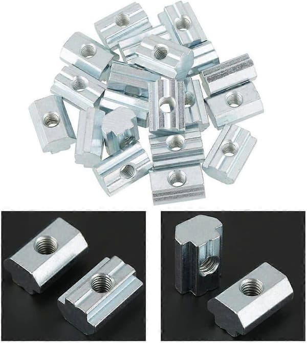 20 st Standard Glidmutter Galvaniserat Kolstål T Glidmutter för Aluminiumprofiltillbehör (T Mutter Typ 40 M6) ZeGoods