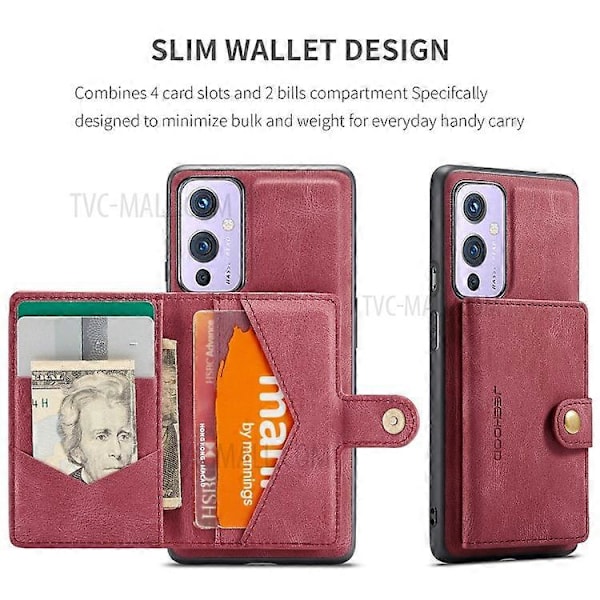 JEEHOOD Magnetisk Plånbok Avtagbar 2-i-1 Design Läderbelagt TPU-skal Kompatibelt med OnePlus 9 (EU / US Version) Red