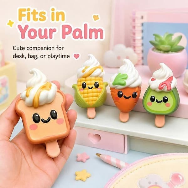 Enkelt tilfeldig mat-tema squishy, sakte-stigende iskrem klemmeleke for barns sensoriske lek 3pcs