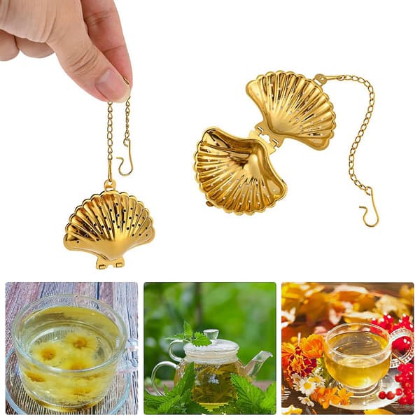 Te-infuser med krog Genanvendelig rustfrit stål Sød muslingeskalsformet løs te-infuser Tekande tilbehør Q