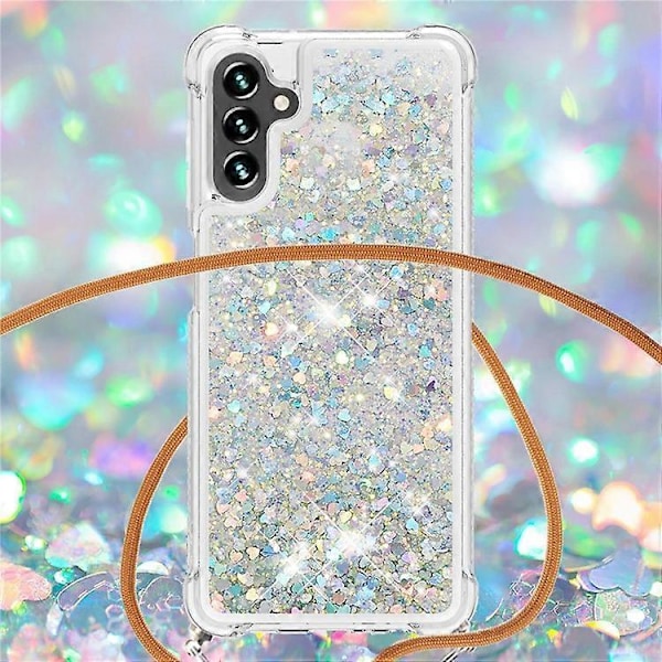 YB Quicksand Series-4 Telefonfodral Kompatibelt För Samsung Galaxy A34 5G Flytande Kvicksand Stötsäkert TPU-skal med Snodd Silver