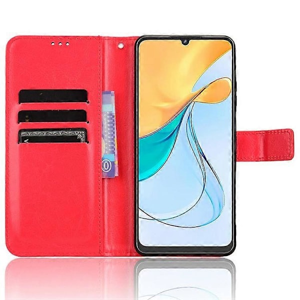 Kompatibel for ZTE Blade V50 Vita Lærdeksel med Stropp Telefon Lommebok Stativ Veske Red