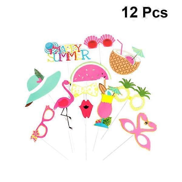 12 stk. Hawaii Fest Foto Rekvisitter Sæt Flamingo Strand Dekoration Papir Håndholdt Foto Booth Rekvisitter Sæt Fotograferingstilbehør Sommerfestartikler
