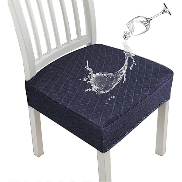 Diamantmönstrade Vattentäta Stolsöverdrag för Matsalsstolar, Stretchiga Köksstolsöverdrag (marinblå, 2 st)