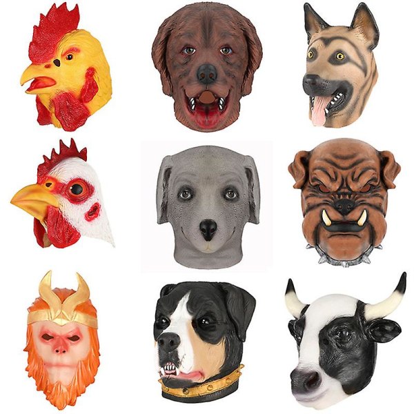 Zodiac Djur Kyckling Häst Hund Gris Tigerhuvud Kanin Mask Latex Kostym Halloween Mask Rekvisita style 1