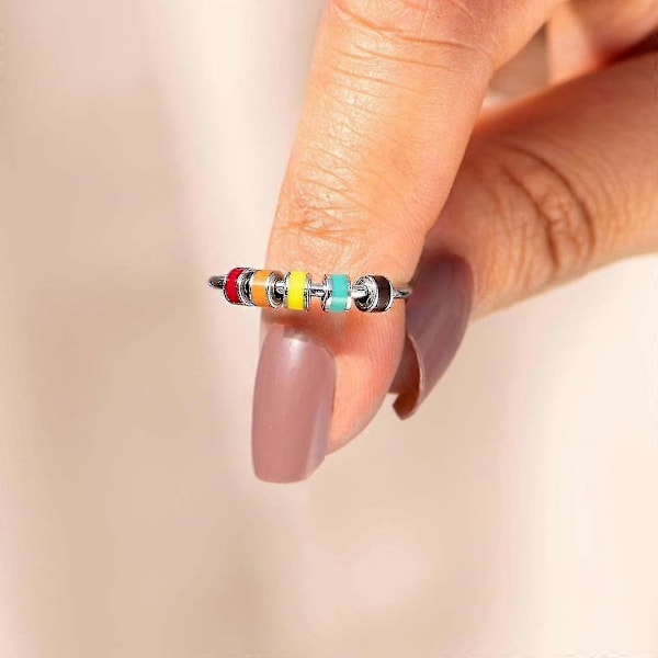 3 st Snurrande Fidget Ring i Emalj, Ångestdämpande Ring i Rostfritt Stål, Ångestring med Flerfärgad Rullkula-ZZY