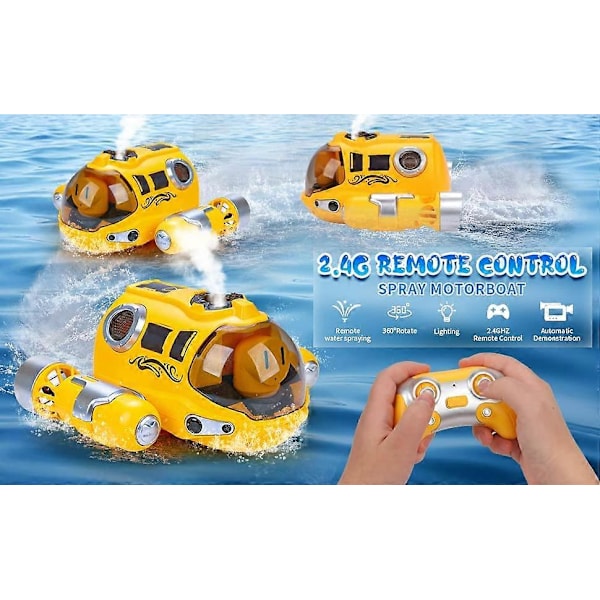 Fjärrstyrd Båt Poolleksaker för Barn 6+, 2.4ghz Snabb Mini RC Båt med Spray Gasbåt och LED-lampor Vattenleksak för Pool & Sjöar