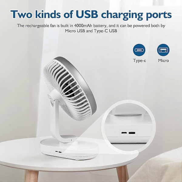 Pieni Oskilloiva Pöytätuuletin 9\" Kannettava Pöytätuuletin Ladattava USB-akku Virtalähteenä Hiljainen Henkilökohtainen Tuuletin Kaksinkertainen Säädettävä Kulma Työpöydän Ilmankiertotuuletin w