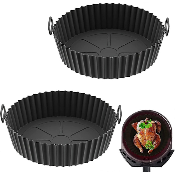 Airfryer Silikone Gryde, 2 Pak Genanvendelige Silikone Airfryer Indlæg, Airfryer Tilbehør, Erstatning For Engangs Bagepapir Indlæg (sort & Bl