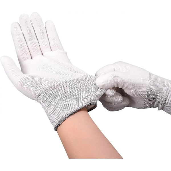 Par Hvite Nylon Arbeidshansker Elastiske Fullfinger Arbeidshansker Sklisikre Antistatiske Hansker