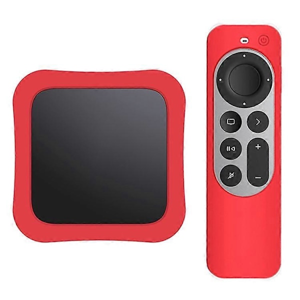 Dekoderboks + Fjernkontroll Silikon Anti-fall Beskyttelsesdeksler Sett Kompatibelt For Apple TV 4K 2021 Red