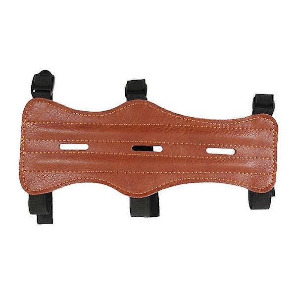 mote pu lær sikkerhetsstropp armbånd justerbar trippel spenne stropp bueskyting armbeskytter tilbehør for pil recurve jakt bueskyting forsyninger (brun)