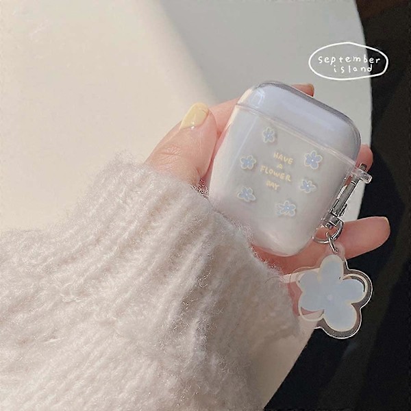 Kompatibel med AirPods etui med søde piger klar bjørn design glat blød TPU cover etui til Airpods 2 & 1, søde til Airpod - Blå Blomst