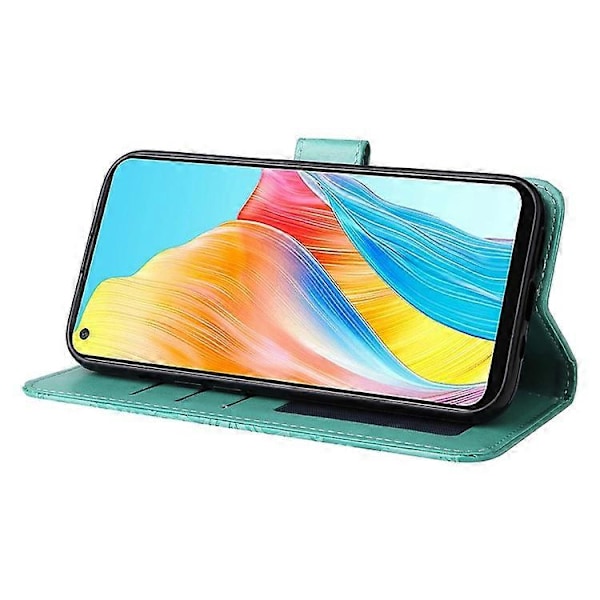 Kompatibel med Oppo A78 4G Stødsikkert Telefoncover Solsikke Præget PU Læder Wallet Stand Case Green