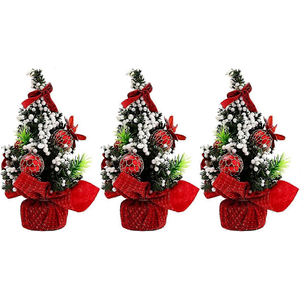 3 st Mini Julgran, Juldekorationsprydnad Lämplig att Placera på Matbord med Tygpåsebas
