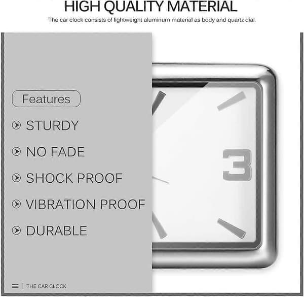 Bil Dashboard Klocka, Bil Klocka Quartz Klocka Vackra Bil Dekorations Klocka Ornament Mini Stil Stick-on (Vit)