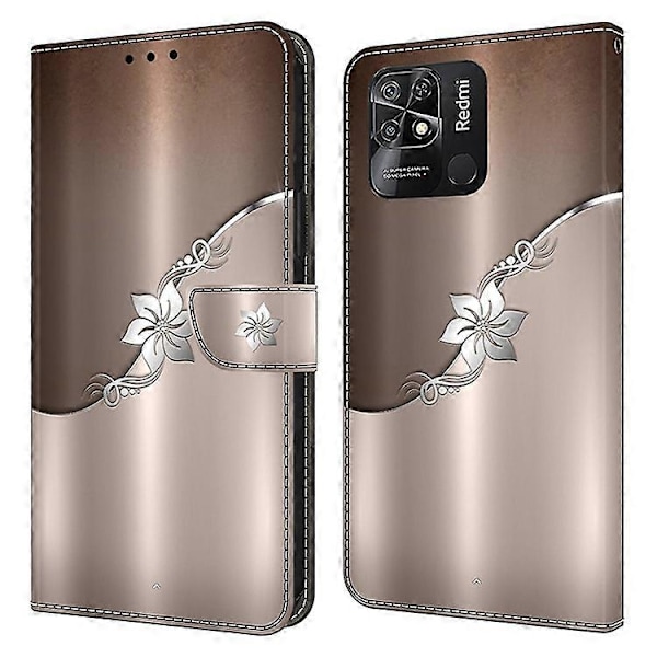 Kuvioitu nahkakotelo, yhteensopiva Xiaomi Redmi 10C 4G -puhelimen kanssa, pudotussuojattu lompakkokotelo Silver