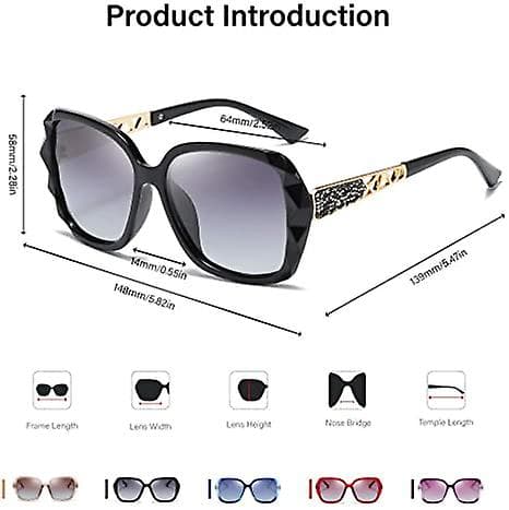 Oversized polariserede solbriller til kvinder, trendy klassiske dame solbriller UV400 beskyttelse