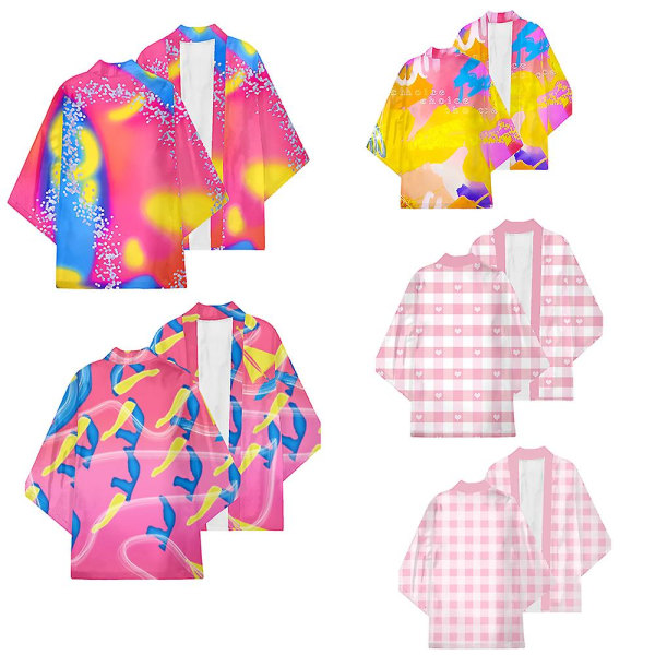 Kimonos Kvinnor Män Sommar 2023 Casual Rosa Strandkappa För Film Barbi Cosplay Kostym Unisex Kimono Cardigan A2 L