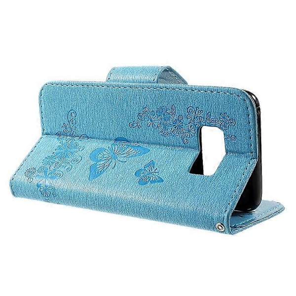 Präglat Fjärilsblommor Plånbok Läder Mobilskal Kompatibelt För Samsung Galaxy S8 Blue