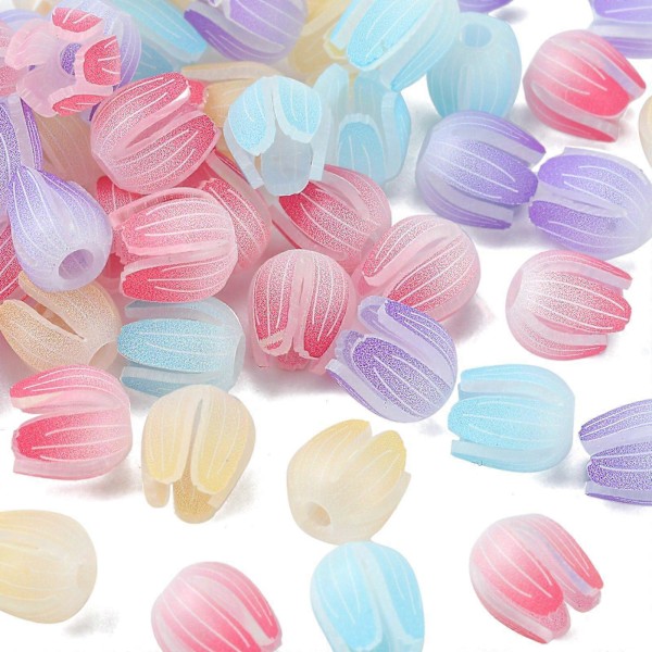 40 st Färgglada Tulpan Knoppar Pärlor Opaque Akryl Blompärlor Caps Spacer Lösa Pärlor för DIY Hantverk Smyckestillverkning Tillbehör