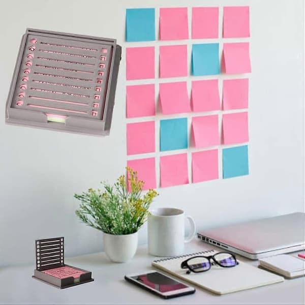 Sticky Note Holder med Skabelon, Sticky Note Dispenser Kompatibel med Post-It Notes, Post It Note Organizer til 3x3 Selvklæbende Notesblokke 1 Pcs