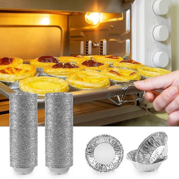 200 stk Tarteletforme Pasteis De Nata Kit, 7x2,5x4cm Aluminiumforme Engangs Papirbakker, Runde Mini Aluminiumforme, Til