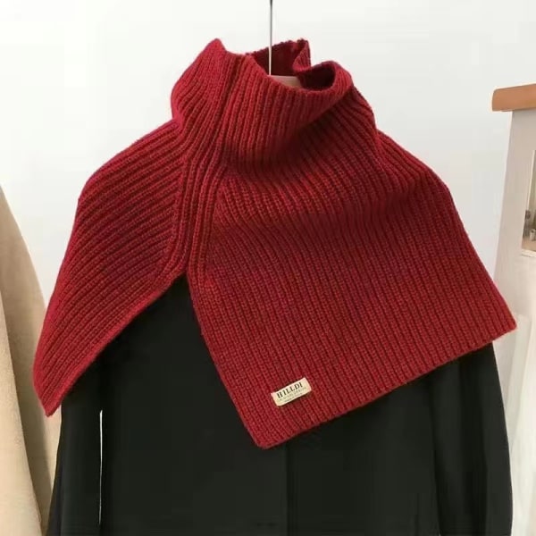 Höst och vinter enfärgad hög krage slits cape dam pullover sjal med dekorativ pullover halsskydd varm halsduk wine red
